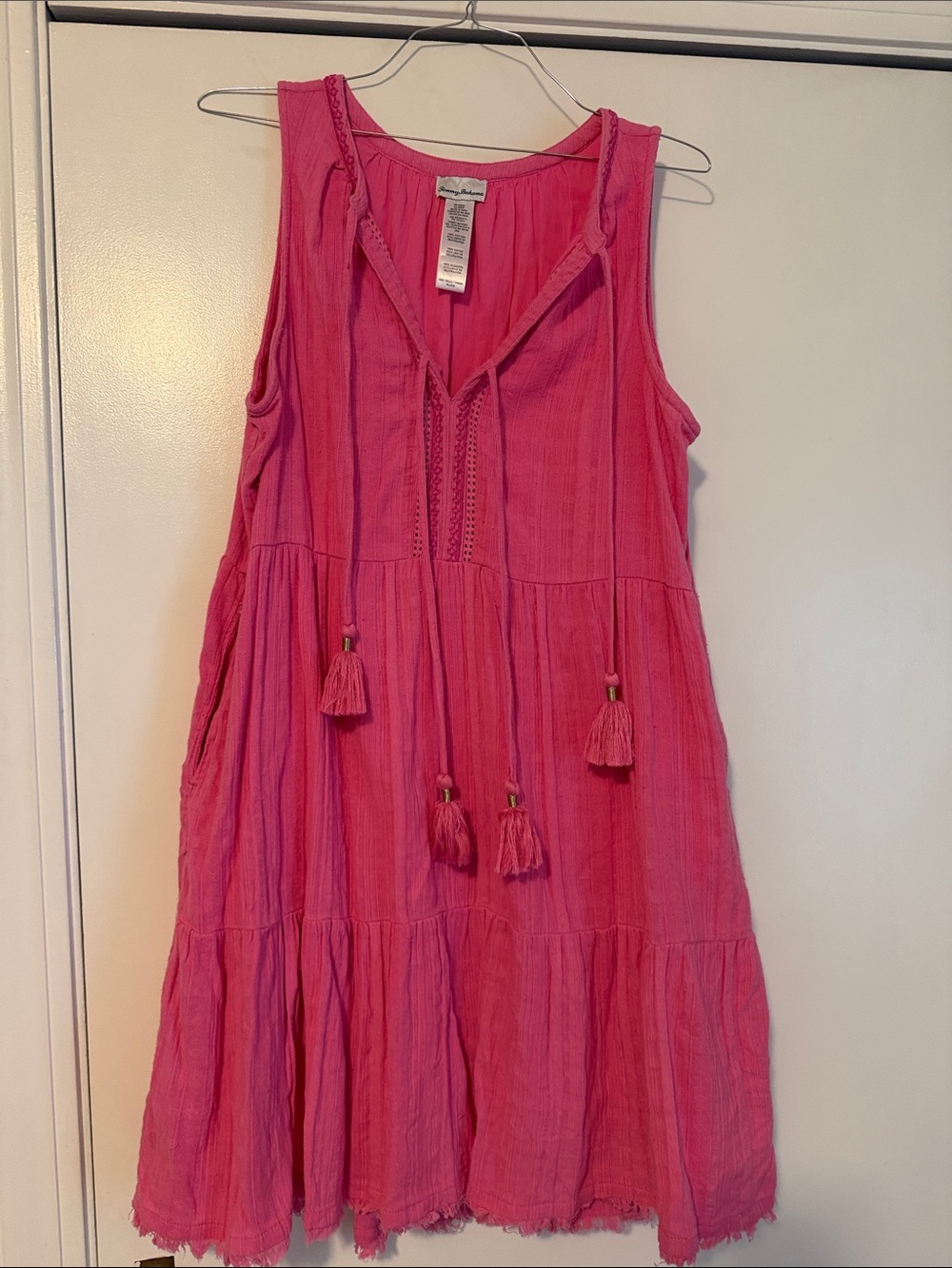 Tommy Bahama Hot Pink Tiered Tassel Midi Dress - only worn a few times!